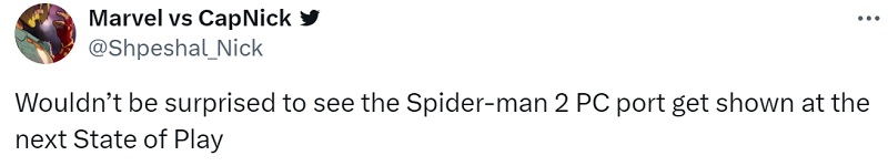 Insider : Sony pourrait bientôt annoncer une version PC du célèbre jeu d'action Marvel's Spider-Man 2-2 Insider : Sony pourrait bientôt annoncer une version PC du célèbre jeu d'action Marvel's Spider-Man 2-2
