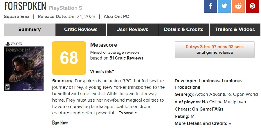 Les critiques ne sont pas satisfaites de Forspoken. Le jeu d'action de Square Enix obtient de mauvaises notes sur les agrégateurs.-2 Les critiques ne sont pas satisfaites de Forspoken. Le jeu d'action de Square Enix obtient de mauvaises notes sur les agrégateurs.-2