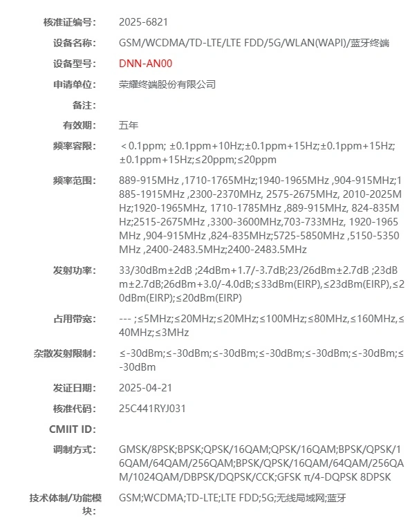 Honor 400 series certification in China