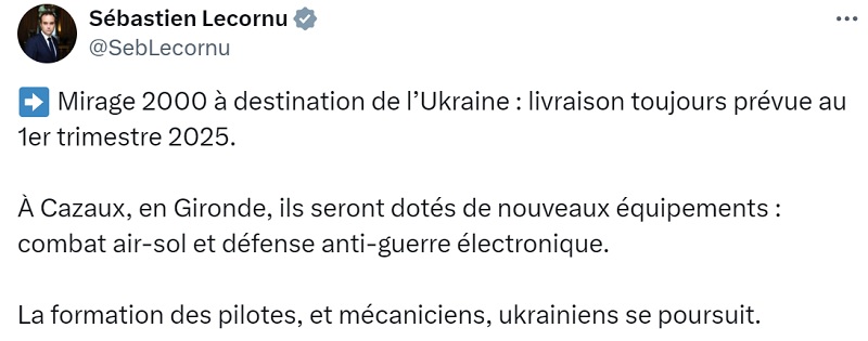 L'Ukraine recevra des Mirage 2000 au début de l'année 2025 : Le ministre français de la Défense indique les dates approximatives de livraison des avions-2 L'Ukraine recevra des Mirage 2000 au début de l'année 2025 : Le ministre français de la Défense indique les dates approximatives de livraison des avions-2