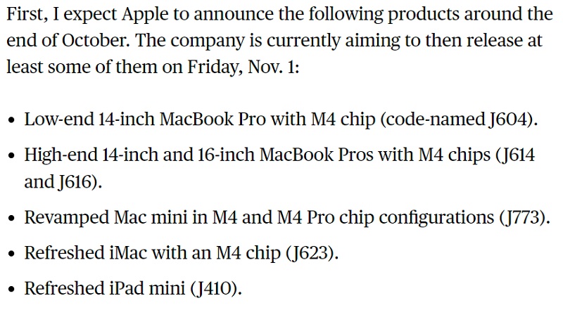 Un initié révèle quand Apple dévoilera de nouveaux modèles de MacBook avec des puces M4 et des modèles d'iPad mini 7-2 Un initié révèle quand Apple dévoilera de nouveaux modèles de MacBook avec des puces M4 et des modèles d'iPad mini 7-2