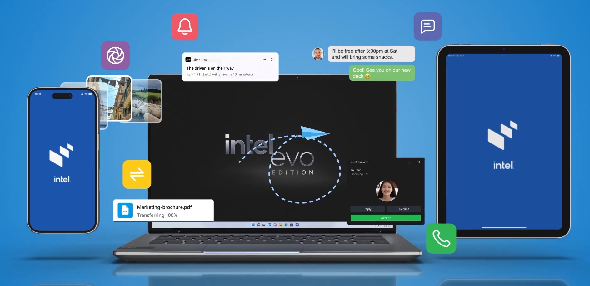 L'application Intel Unison permet aux propriétaires de connecter leurs téléphones et tablettes à leurs PC Windows. Illustration : Intel Intel Unison app