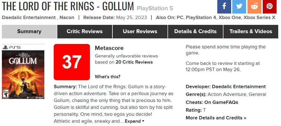 C'est un flop : 37 points sur les agrégateurs font du Seigneur des Anneaux : Gollum l'un des pires jeux de ces dernières années-2 C'est un flop : 37 points sur les agrégateurs font du Seigneur des Anneaux : Gollum l'un des pires jeux de ces dernières années-2