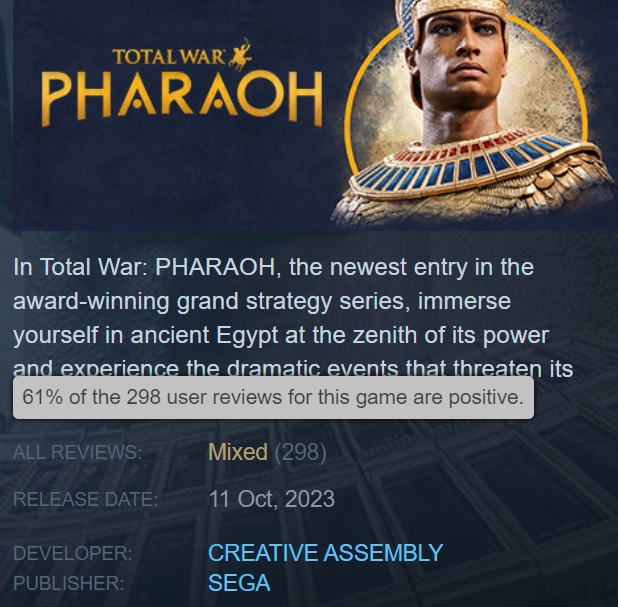 Envie d'en savoir plus : Les utilisateurs de Steam ont accueilli Total War : Pharaoh de manière mitigée -2 Envie d'en savoir plus : Les utilisateurs de Steam ont accueilli Total War : Pharaoh de manière mitigée -2
