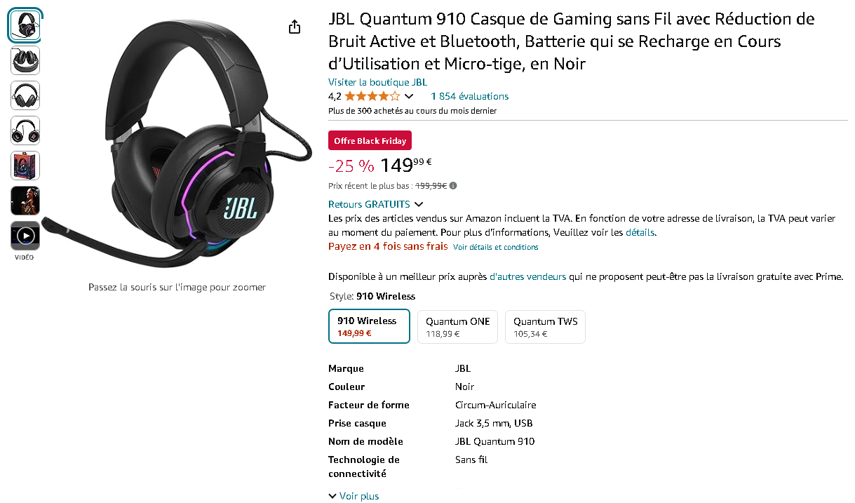 JBL Quantum 910 Casque JBL Quantum 910
