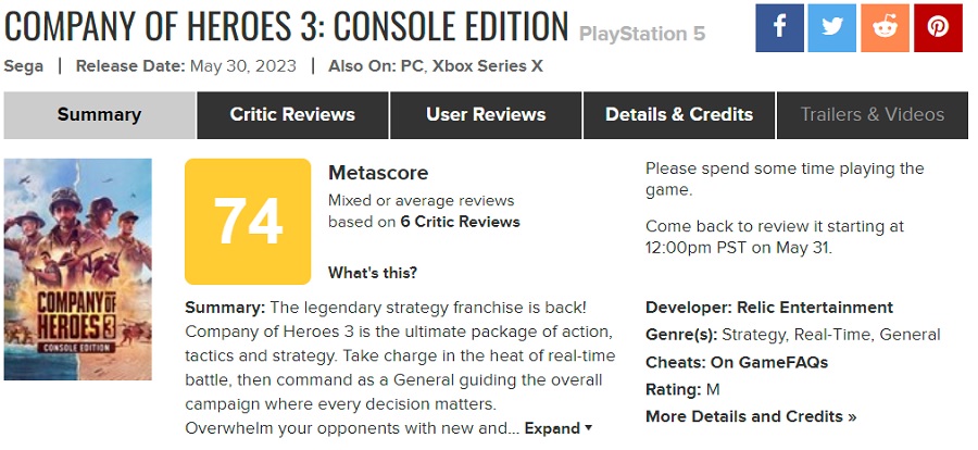 Les critiques ne sont pas satisfaits de la version console de Company of Heroes 3 et se plaignent des commandes maladroites du gamepad.-2 Les critiques ne sont pas satisfaits de la version console de Company of Heroes 3 et se plaignent des commandes maladroites du gamepad.-2