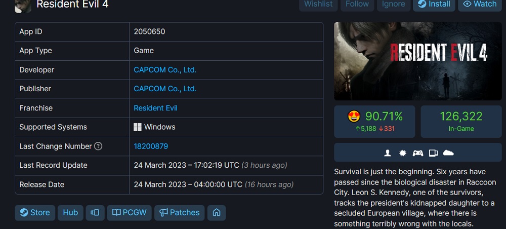 Le remake de Resident Evil 4 est devenu le plus grand succès de la série sur Steam. Le premier jour, le nombre de joueurs en ligne dépasse les 126 000-2 Le remake de Resident Evil 4 est devenu le plus grand succès de la série sur Steam. Le premier jour, le nombre de joueurs en ligne dépasse les 126 000-2