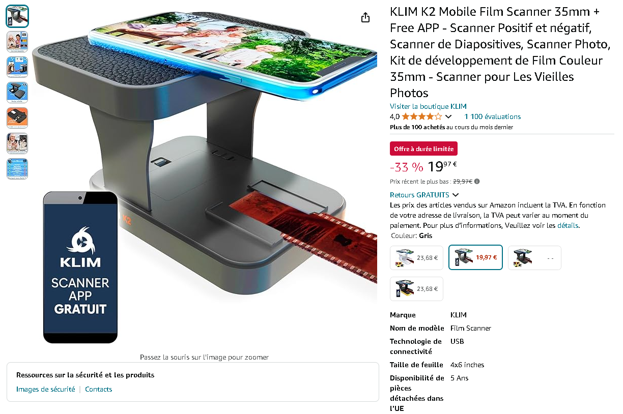 KLIM K2 Scanner Mobile Capture d'écran de la page des KLIM K2 Scanner sur Amazon