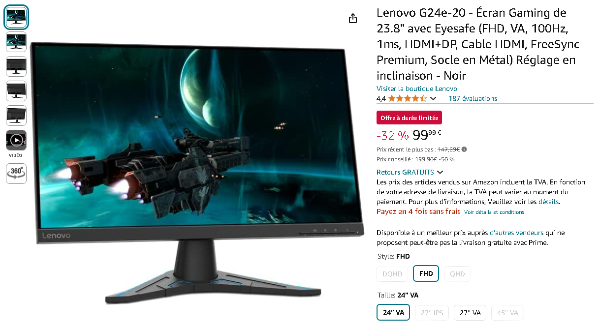 Moniteur Gaming Lenovo G24e-20 Capture d'écran du moniteur Lenovo G24e-20
