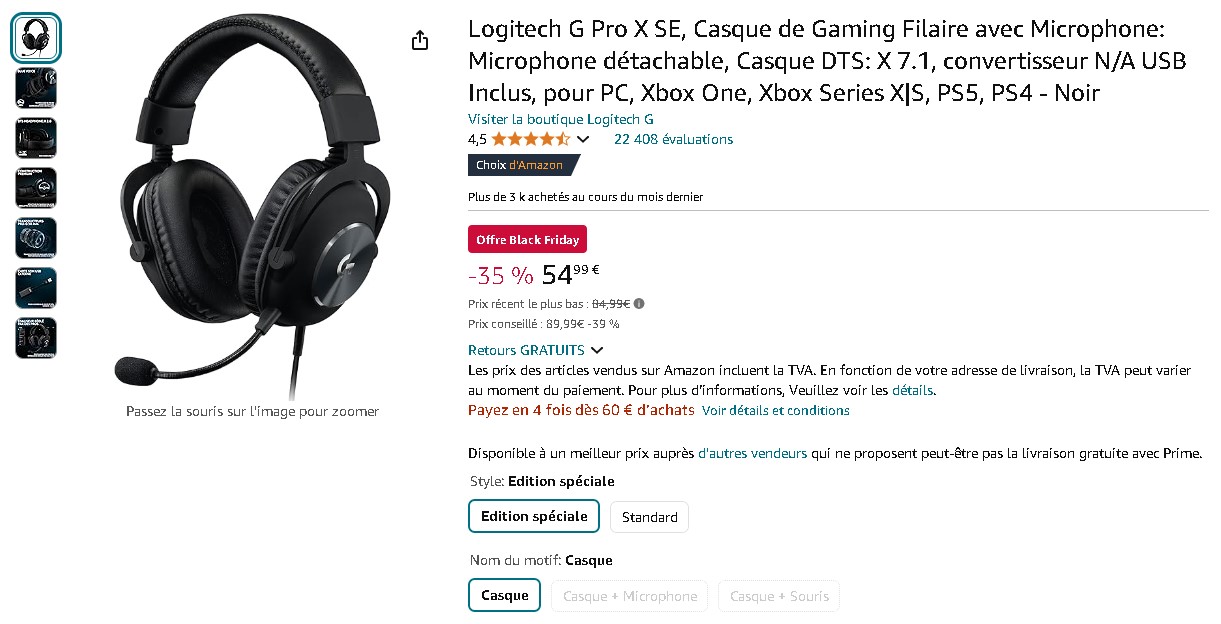 Casque gaming Logitech G Pro X SE Casque gaming Logitech G Pro X SE