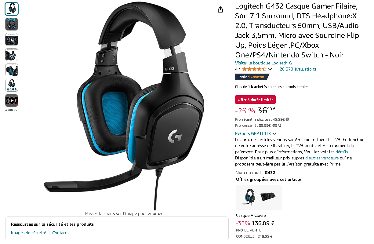 Casque gaming Logitech G432 Image du casque gaming Logitech G432