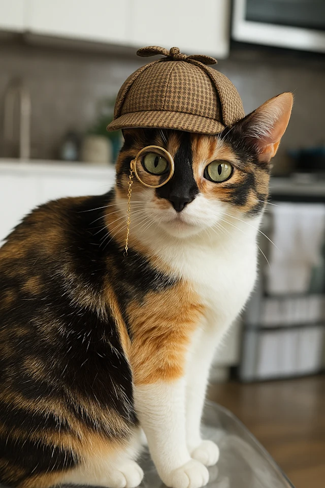 Un chat avec un chapeau de détective Un chat avec un chapeau de détective