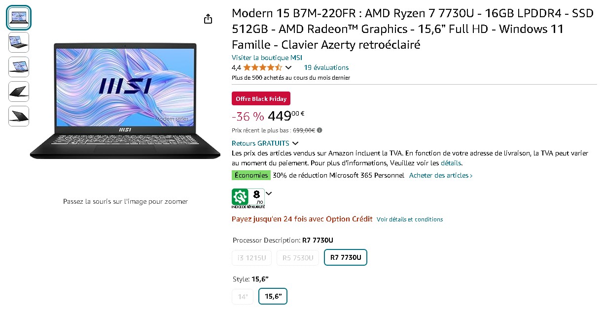 MSI Modern 15 B7M MSI Modern 15 B7M - ordinateur portable ultraléger