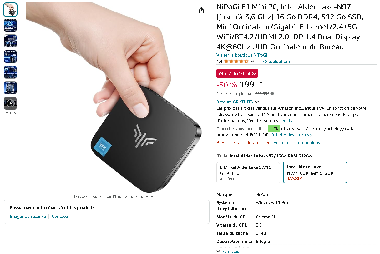 NiPoGi E1 Mini PC Image du NiPoGi E1 Mini PC