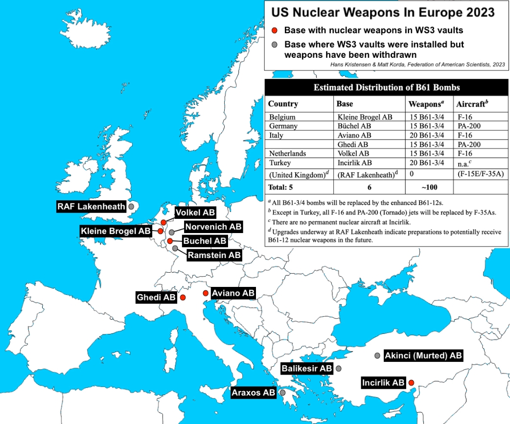 Bases aériennes en Europe dotées d'armes nucléaires américaines
