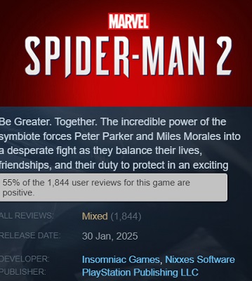 Marvelʼs Spider-Man 2 Critiques sur Steam