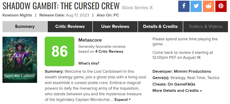 "Le summum du jeu tactique en temps réel" : les critiques sont ravis de Shadow Gambit : The Cursed Crew et recommandent vivement le jeu.-2 "Le summum du jeu tactique en temps réel" : les critiques sont ravis de Shadow Gambit : The Cursed Crew et recommandent vivement le jeu.-2