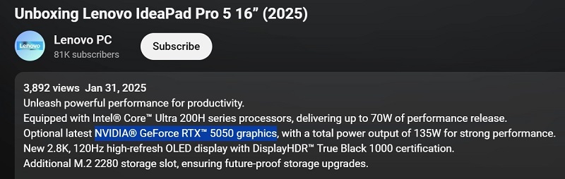 Ordinateur portable IdeaPad Pro 5 avec RTX 5050 Ordinateur portable IdeaPad Pro 5 avec RTX 5050