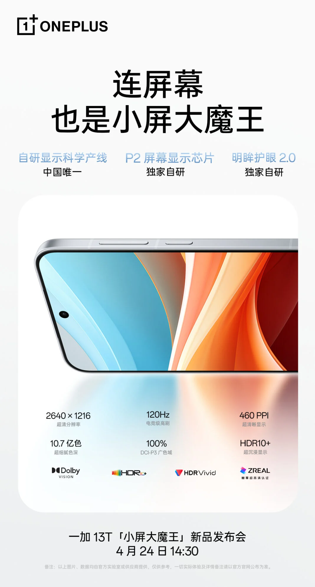 Spécifications d'affichage du OnePlus 13T Spécifications d'affichage du OnePlus 13T