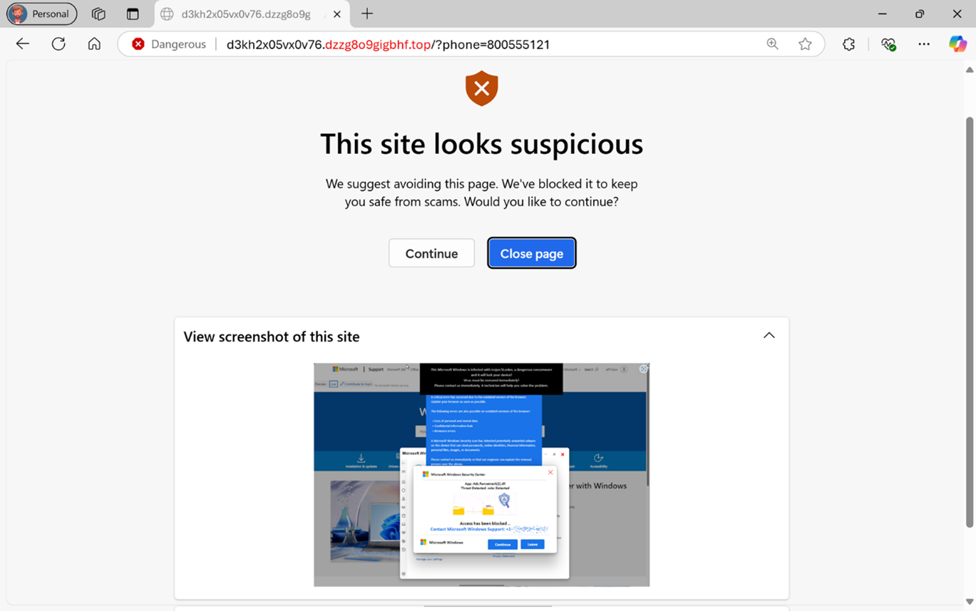 Fenêtre du bloqueur de scareware avec un élément bloqué