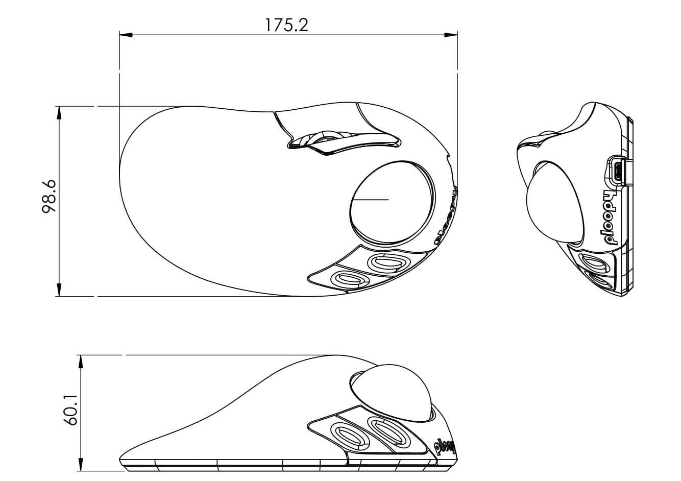 Ploopy Classic 2 : une boule de commande optique imprimée en 3D qui peut être achetée au prix de 145 dollars.-9 Dimensions du trackball Classic 2. Illustration : Ploopy