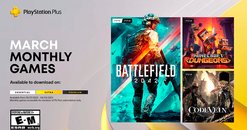 Battlefield 2042, Minecraft Dungeons et Code Vein : les jeux que les abonnés PlayStation Plus recevront en mars Battlefield 2042, Minecraft Dungeons et Code Vein : les jeux que les abonnés PlayStation Plus recevront en mars