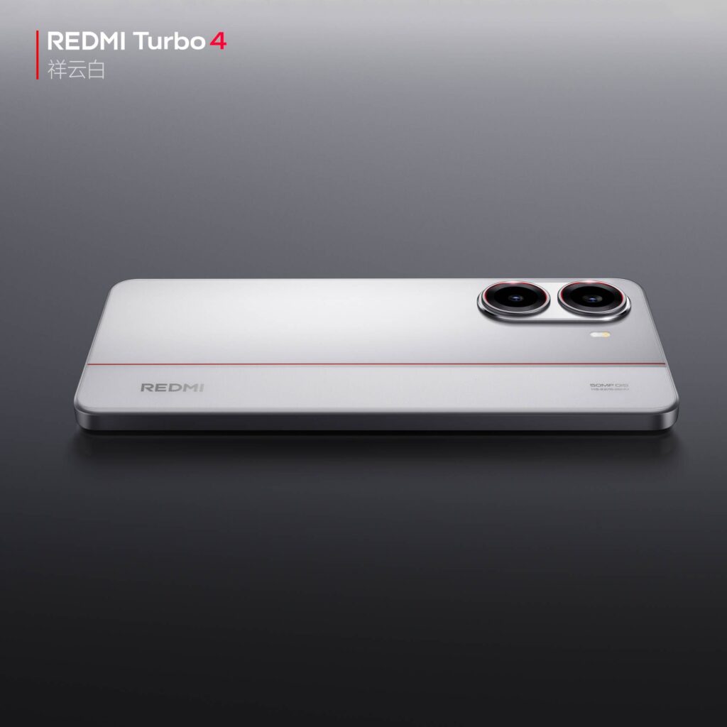 Le smartphone Redmi Turbo 4 en blanc nuage Le smartphone Redmi Turbo 4 en blanc nuage