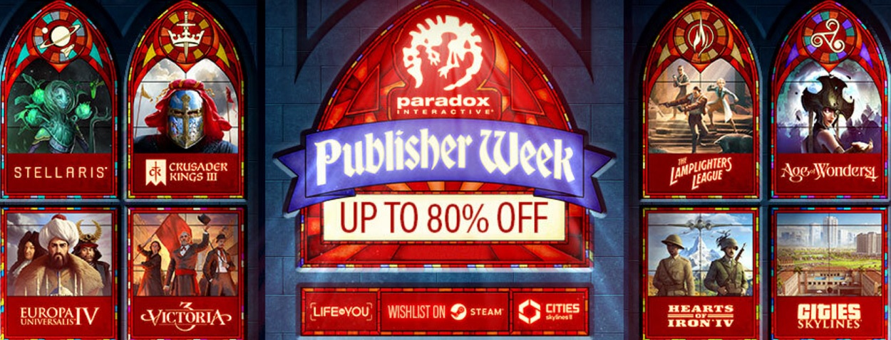Crusader Kings, Europa Universalis, Stellaris et d'autres jeux de Paradox Interactive disponibles avec des réductions allant jusqu'à 80%. Crusader Kings, Europa Universalis, Stellaris et d'autres jeux de Paradox Interactive disponibles avec des réductions allant jusqu'à 80%.