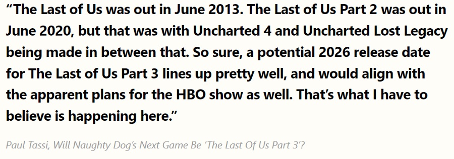 Médias : The Last of Us Part III est déjà en développement "avec un œil sur la PlayStation 6" et sortira en 2026-3 Médias : The Last of Us Part III est déjà en développement "avec un œil sur la PlayStation 6" et sortira en 2026-3