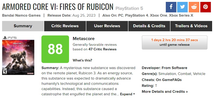 Le jeu d'action Armored Core VI : Fires of Rubicon, un jeu d'action, reçoit de bonnes notes de la part des critiques. Les fans de la franchise seront ravis du nouveau jeu de FromSoftware-3 Le jeu d'action Armored Core VI : Fires of Rubicon, un jeu d'action, reçoit de bonnes notes de la part des critiques. Les fans de la franchise seront ravis du nouveau jeu de FromSoftware-3