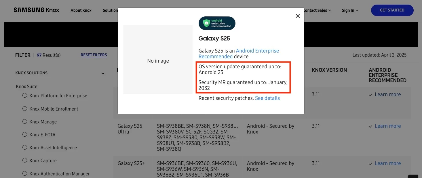 Illustration : source Prise en charge du Galaxy S25 Enterprise Edition, du Galaxy S25+ Enterprise Edition et du Galaxy S25 Ultra Enterprise Edition