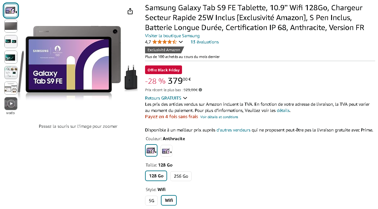 Samsung Galaxy Tab S9 FE - Produit Samsung Galaxy Tab S9 FE - Image de la tablette