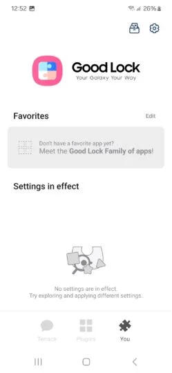 Écran d'accueil de la version actualisée de Good Lock