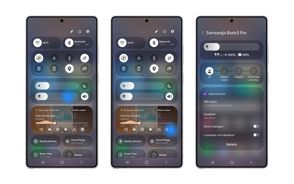 Options pour lancer le nouveau panneau de contrôle du casque dans One UI 7.0