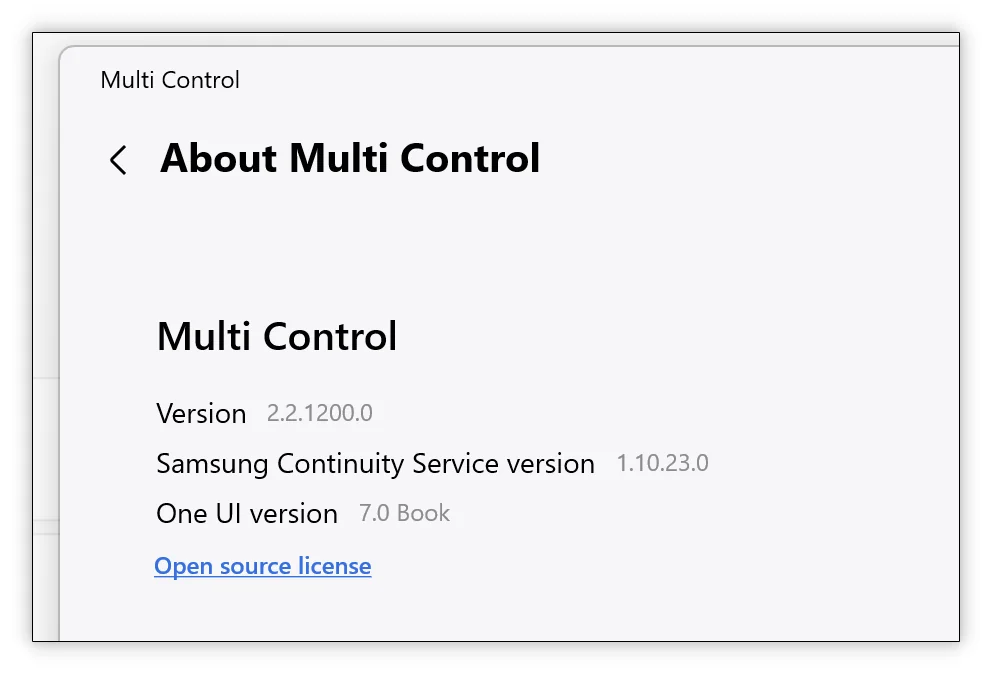 Informations sur la prise en charge des appareils équipés de One UI 7.0 dans l'application Multi Control. Illustration : lemaymayguy Prise en charge de One UI 7.0 dans l'application Multi Control