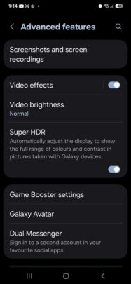 Bascule des paramètres Super HDR de Samsung One UI 7.0 Bascule des paramètres Super HDR de Samsung One UI 7.0