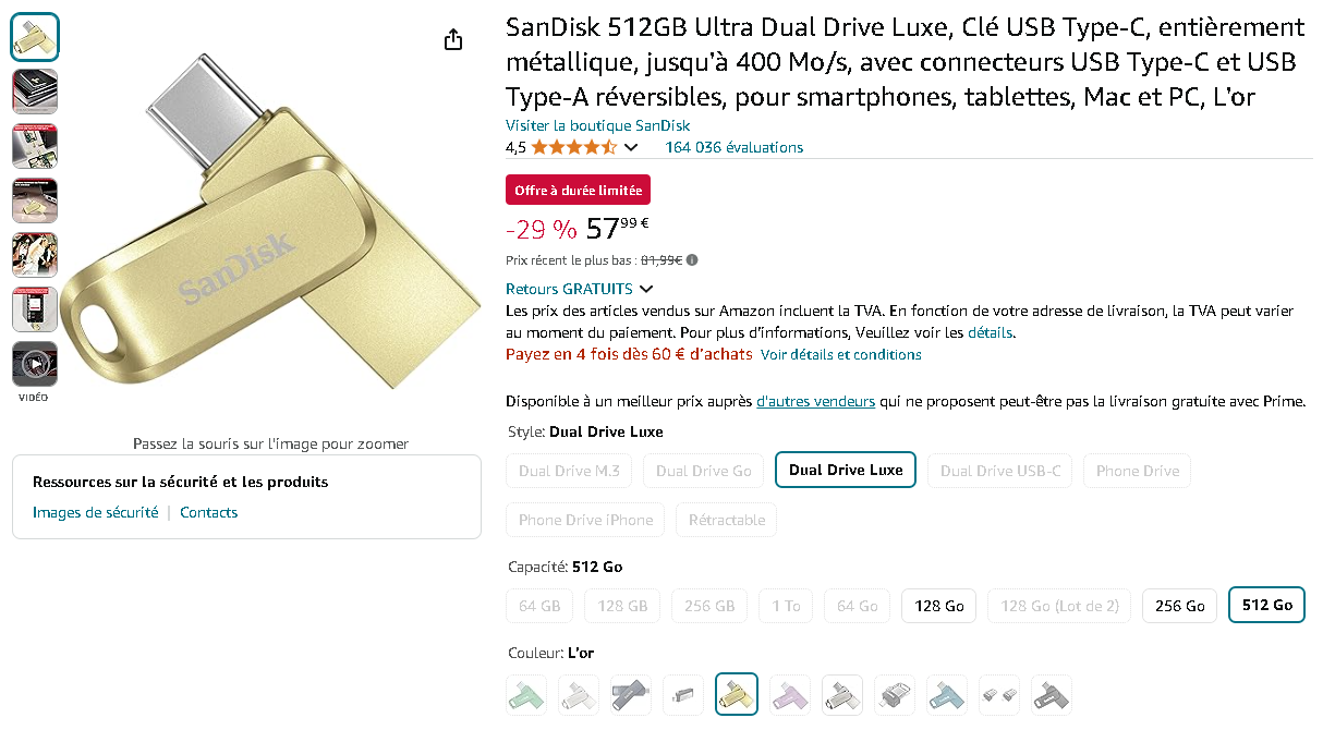 SanDisk Ultra Dual Drive Luxe 512Go Image de la SanDisk Ultra Dual Drive Luxe 512Go