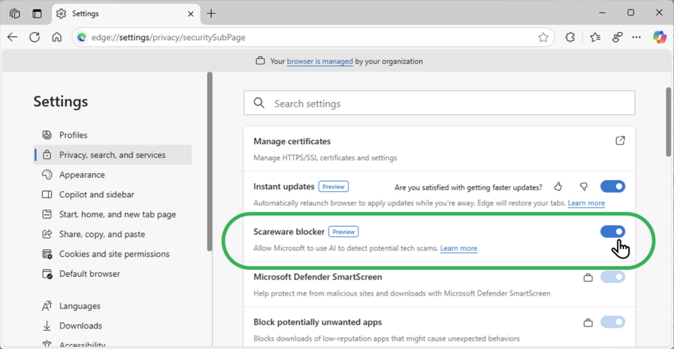 Instructions sur l'activation du bloqueur de scareware