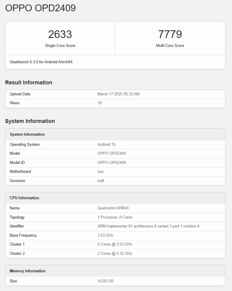 Spécifications du OnePlus Pad 2 Pro sur Geekbench Spécifications du OnePlus Pad 2 Pro sur Geekbench