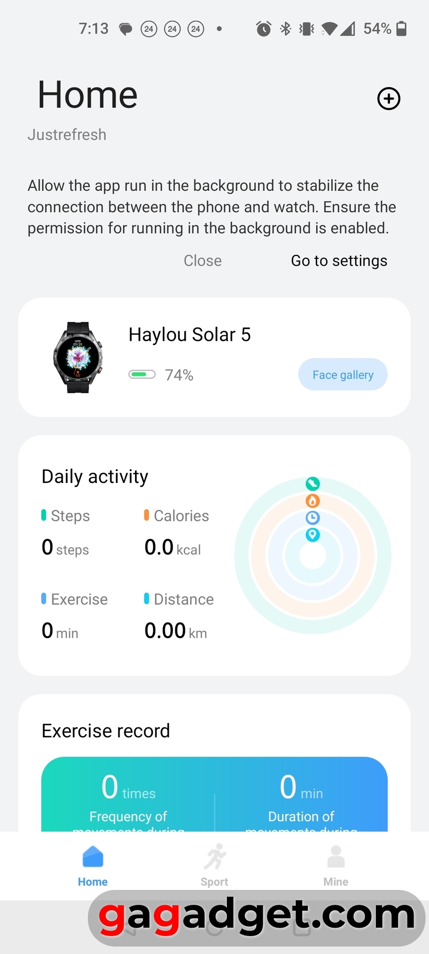 Скриншот интерфейса настройки Haylou Solar 5 - главный экран Скриншот интерфейса настройки Haylou Solar 5 - главный экран