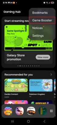 Capture d'écran du hub du jeu avec le Galaxy S25 Capture d'écran du hub du jeu avec le Galaxy S25
