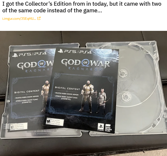 Le jeu n'était pas inclus dans l'offre : Sony a oublié de mettre le code d'activation de God of War Ragnarok dans l'édition collector-2 Le jeu n'était pas inclus dans l'offre : Sony a oublié de mettre le code d'activation de God of War Ragnarok dans l'édition collector-2