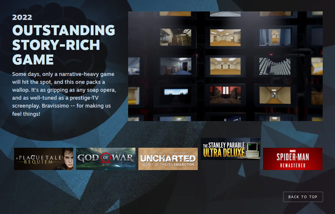 Valve a présenté les 11 nominations de la cérémonie des Steam Awards, dont : "Jeu de l'année", "Meilleure histoire", "Meilleure bande sonore", etc.-10 Valve a présenté les 11 nominations de la cérémonie des Steam Awards, dont : "Jeu de l'année", "Meilleure histoire", "Meilleure bande sonore", etc.-10
