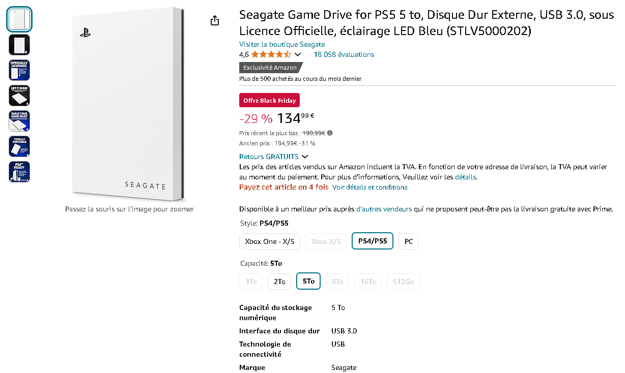 Seagate Game Drive 5To Seagate Game Drive 5To pour PS5
