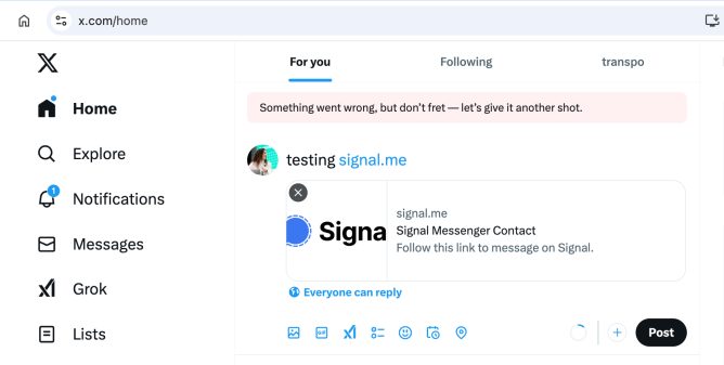 X bloque les liens vers Signal X bloque les liens vers Signal