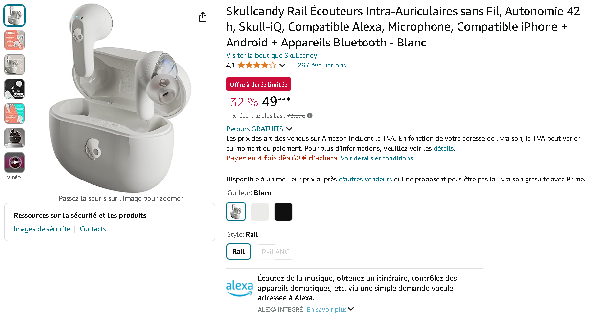 Écouteurs Skullcandy Rail Capture d'écran des écouteurs Skullcandy Rail