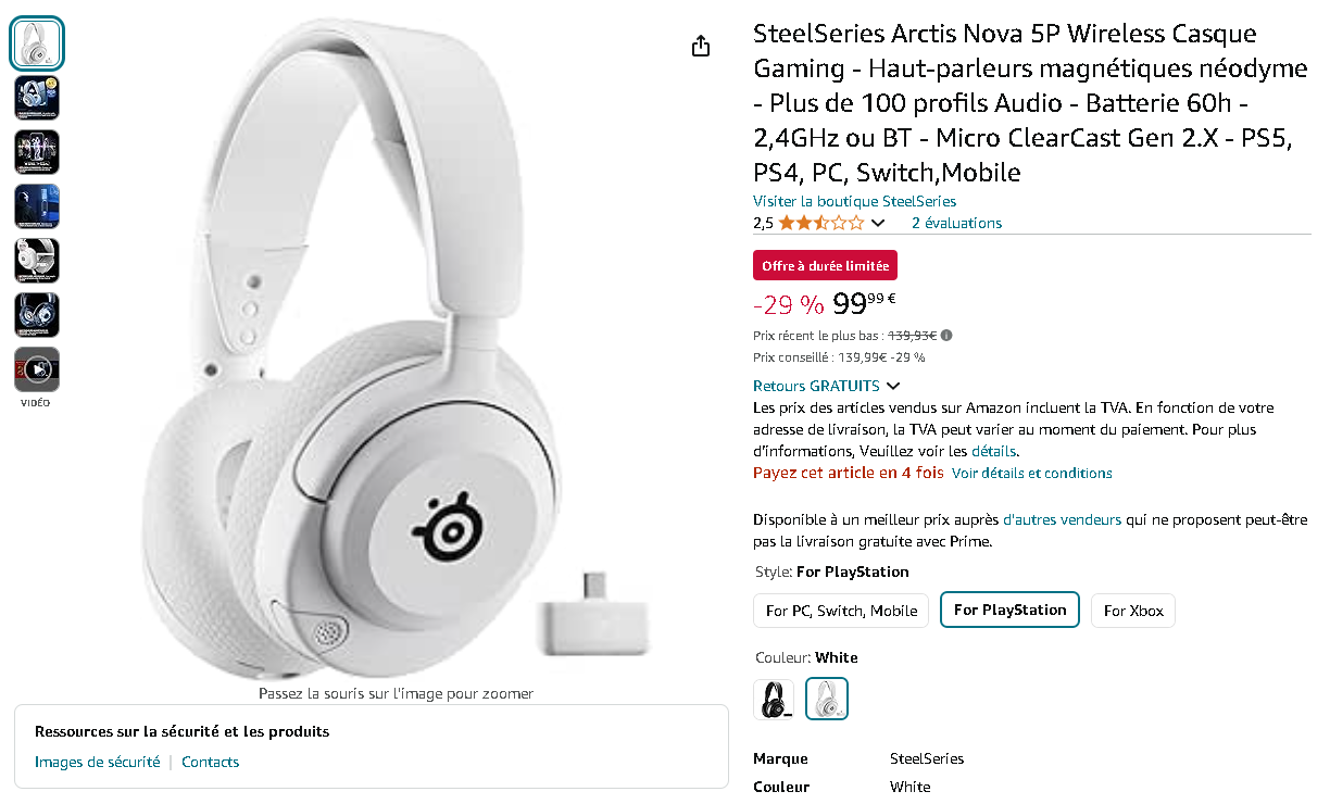 Casque SteelSeries Arctis Nova 5P Image du casque SteelSeries Arctis Nova 5P