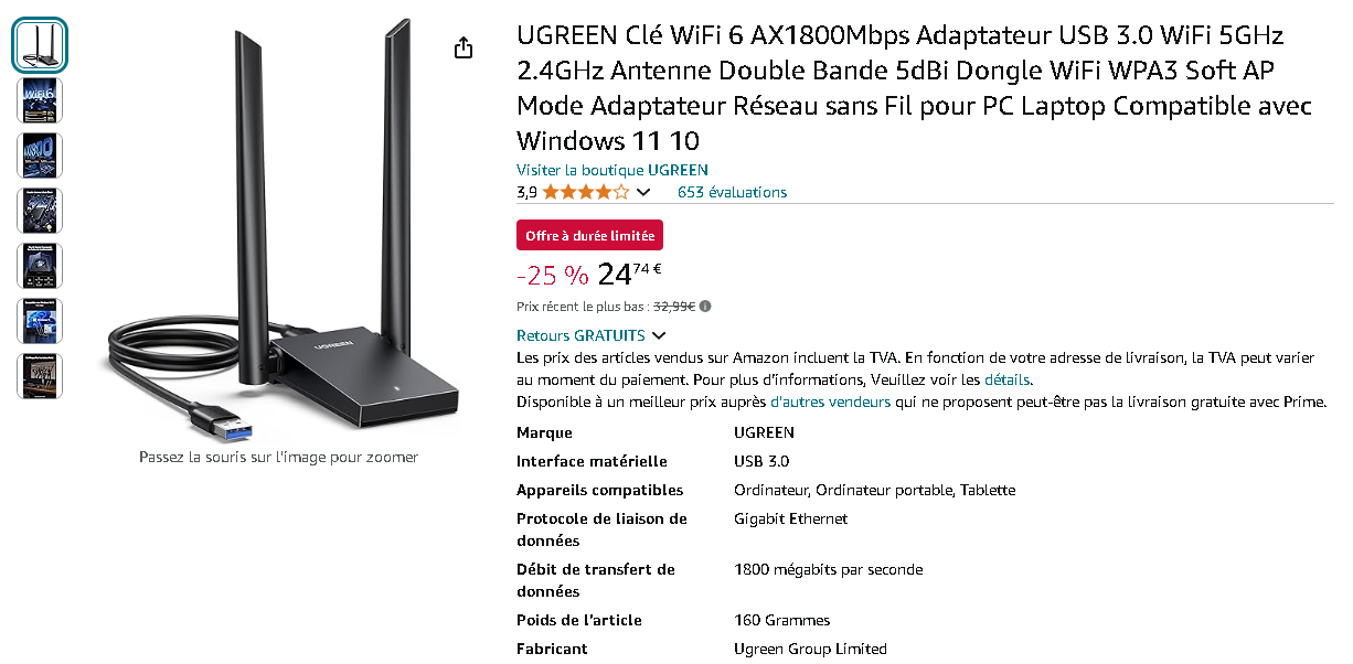 Clé WiFi 6 UGREEN AX1800 Clé WiFi 6 UGREEN AX1800