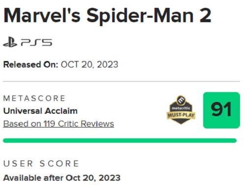 100 % des recommandations parlent d'elles-mêmes : les critiques sont dithyrambiques à l'égard de Marvel's Spider-Man 2 et louent l'excellent travail d'Insomniac Games.-3 100 % des recommandations parlent d'elles-mêmes : les critiques sont dithyrambiques à l'égard de Marvel's Spider-Man 2 et louent l'excellent travail d'Insomniac Games.-3