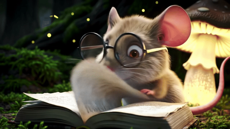La souris lit un livre dans un nid forestier